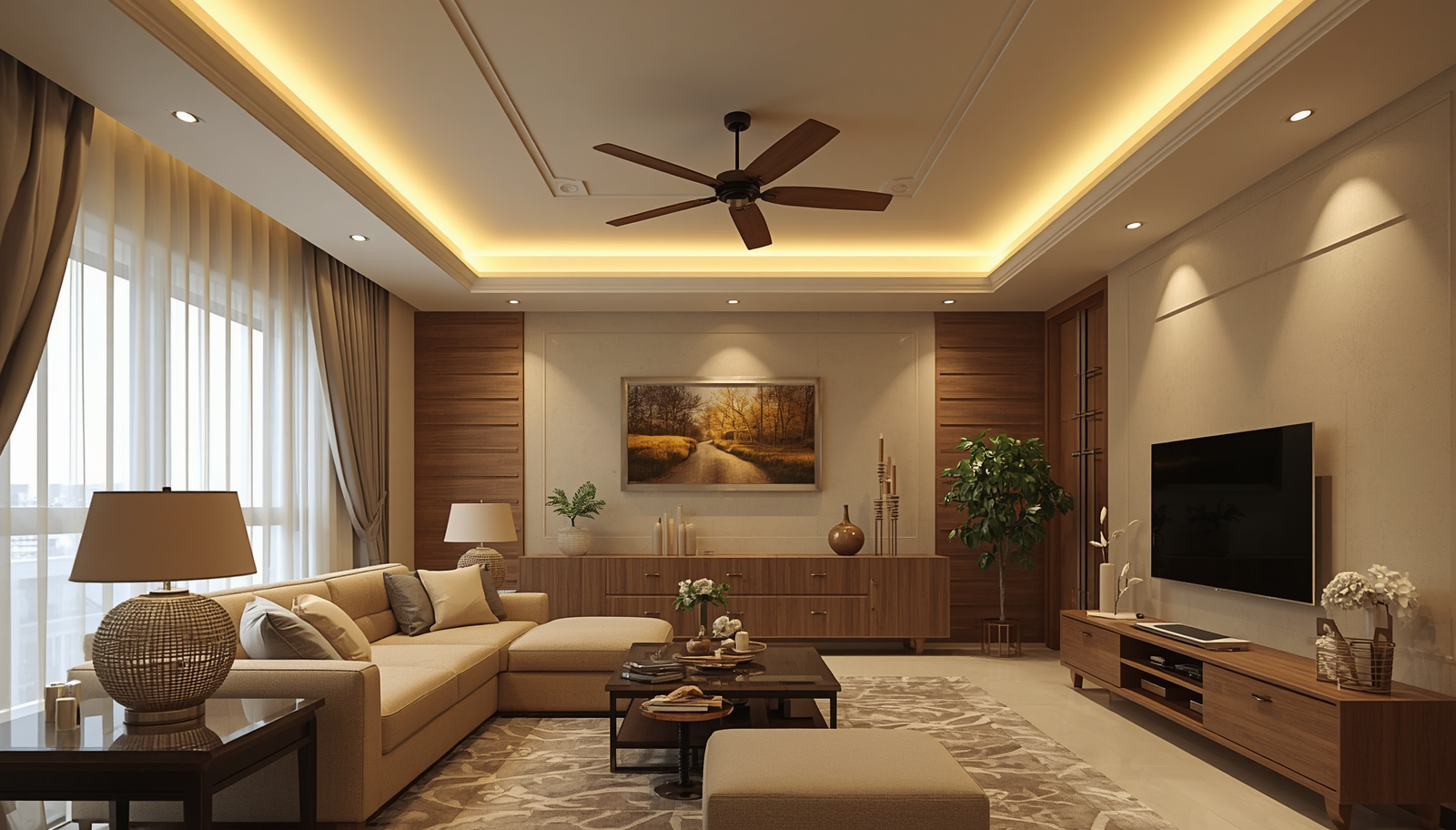 Modern gypsum false ceiling design for living room